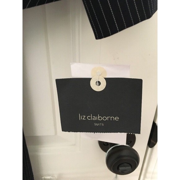 2pc Liz Claiborne Women's Blue Pinstriped Pant Suit Size 4 Jacket & Pants - Picture 2 of 12